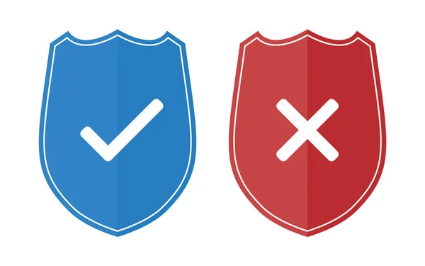 Iconos Escudo Color Azul Rojo Con Marca Verificación Signo Cruz — Archivo Imágenes Vectoriales