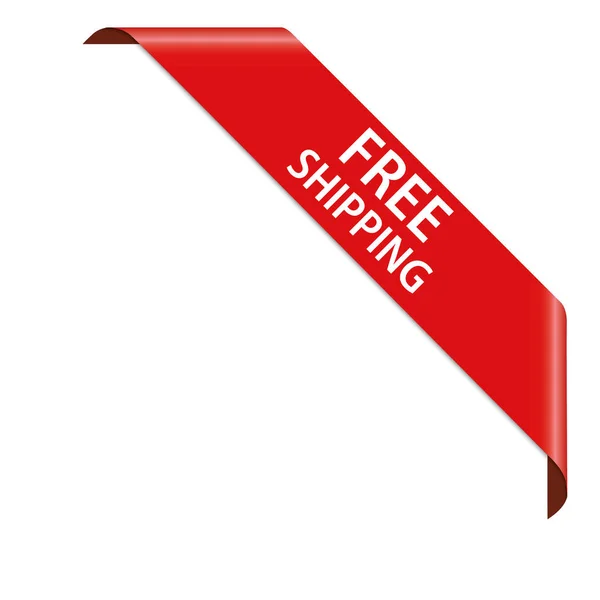 Free Shipping Vektor Illustration Der Roten Ecke Band Banner Auf — Stockvektor