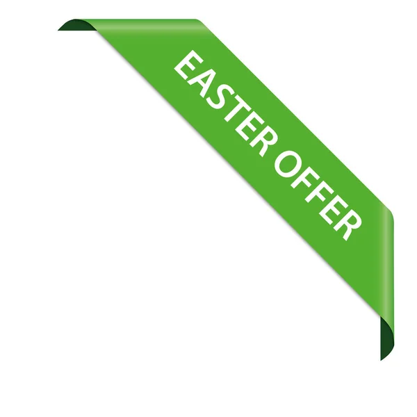 イースターオファー 白い背景に緑のコーナーリボンバナーのベクトルイラスト — ストックベクタ