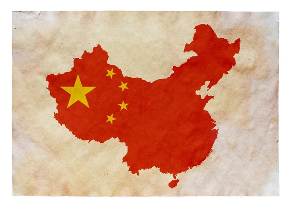 Kaart Van China Met Vlag Geschilderd Oud Grunge Papier — Stockfoto