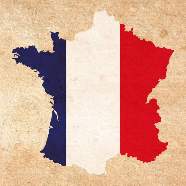 法国地图 国旗画在旧纸上 — 图库照片
