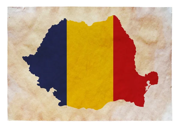 Mapa Rumania Con Bandera Pintada Sobre Papel Grunge Viejo — Foto de Stock