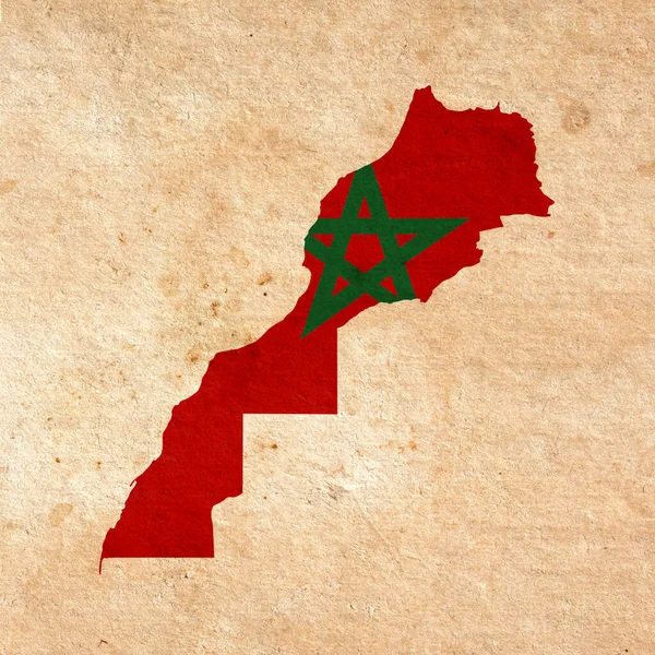 古いグランジ紙に旗が描かれたモロッコの地図 — ストック写真