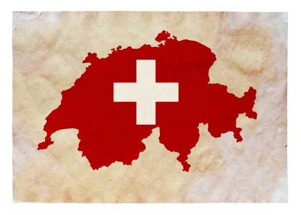 Karta Över Schweiz Med Flagga Målad Gammalt Grunge Papper — Stockfoto