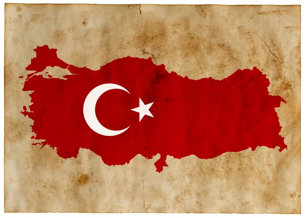Карта Туреччини Зображенням Прапора Старому Папері Гранджу — стокове фото