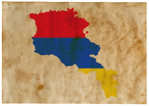Kaart Van Armenië Met Vlag Geschilderd Oud Grunge Papier — Stockfoto
