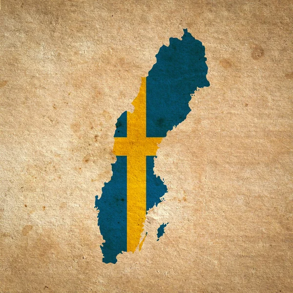 スウェーデンの地図古いグランジ紙に国旗が描かれています — ストック写真