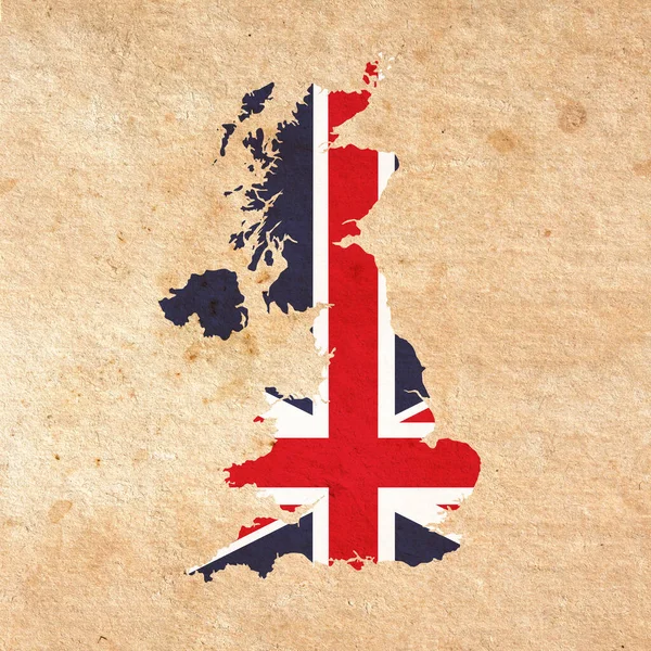 Carte Royaume Uni Avec Drapeau Peint Sur Vieux Papier Grunge — Photo