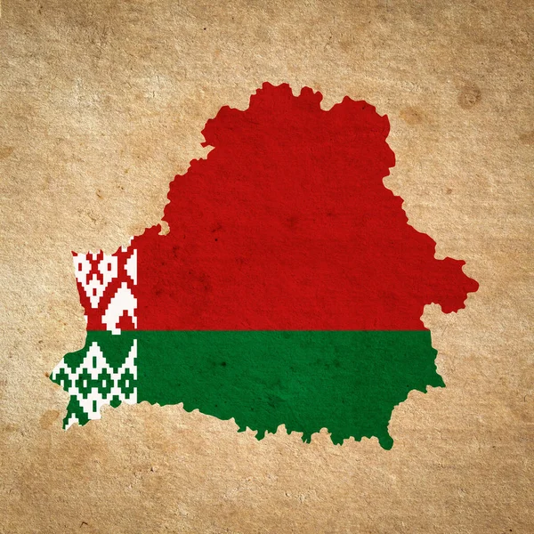 Carte Biélorussie Avec Drapeau Peint Sur Vieux Papier Grunge — Photo