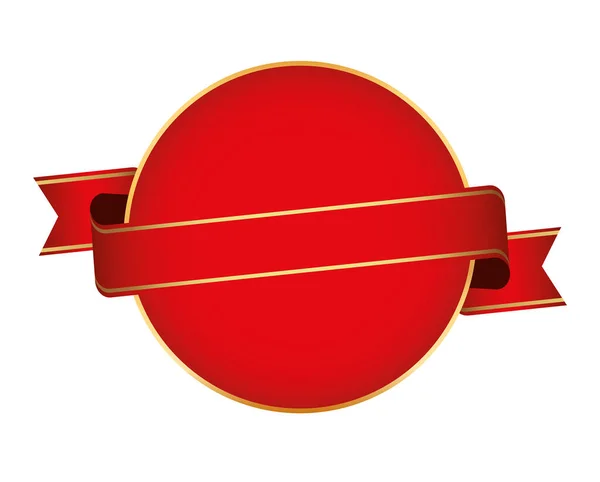 Rood Gekleurde Lintbanner Ronde Banner Met Gouden Frame Witte Achtergrond — Stockvector