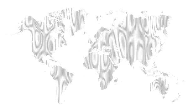 Vector Illustartion Striped Silver Colored World Map White Background — Vetor de Stock
