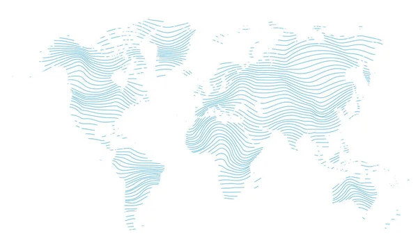 Vektorillustration Einer Blau Gestreiften Weltkarte Auf Weißem Hintergrund — Stockvektor
