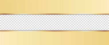 Altın çerçeveli uzun sarı kurdele pankartı şeffaf bir yerde - vektör tasarım elementi