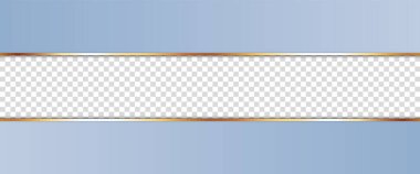 Şeffaf konuma sahip altın çerçeveli uzun mavi kurdele afişi - vektör tasarım ögesi