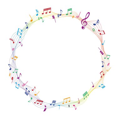 vektör sayfası yuvarlak çerçeve - beyaz arkaplanda müzik notaları