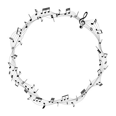 vector sheet music round frame - musical notes melody on white background clipart