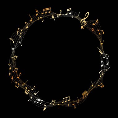 altın renkli vektör sayfası müzik çerçevesi - siyah arkaplan üzerine notalar