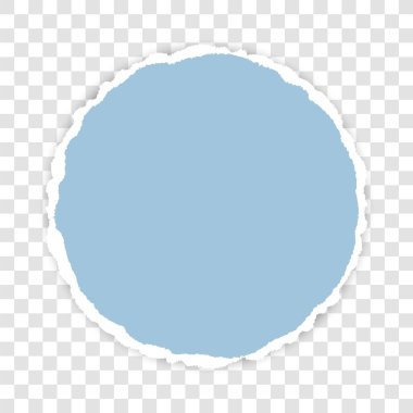 Saydam arkaplan üzerine yazdığınız metin için yırtık kenarlı mavi renkli yuvarlak vektör yırtık kağıt afişi