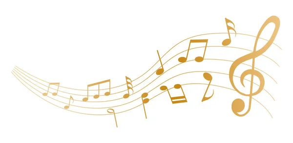 Goldfarbene Vektornoten Melodie Der Noten Auf Weißem Hintergrund — Stockvektor