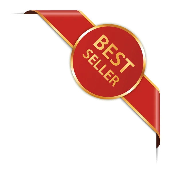 Beste Verkoper Rood Gekleurd Hoeklint Met Ronde Banner Met Gouden — Stockvector