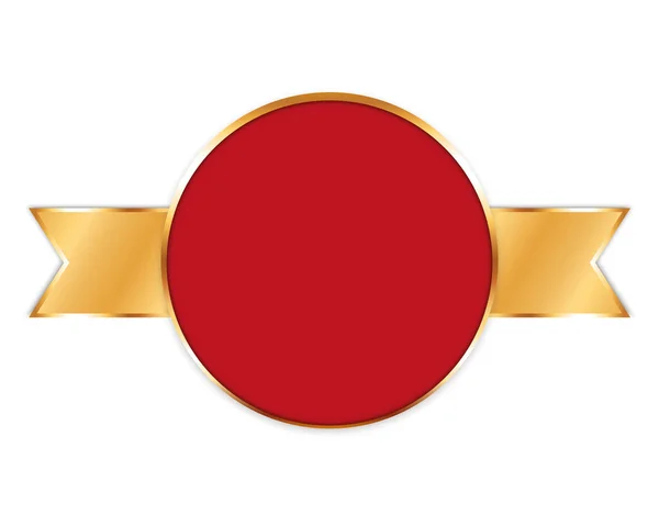 Banner Premio Rotondo Colorato Rosso Con Bandiera Nastro Color Oro — Vettoriale Stock