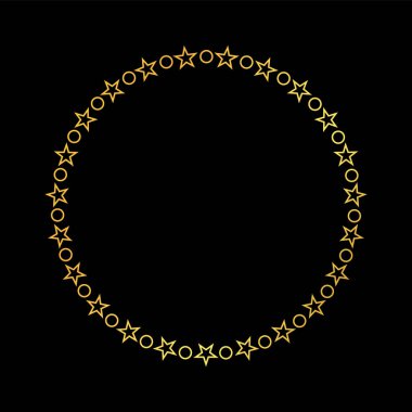 yuvarlak vektör yıldızları çerçeve - siyah arkaplanda altın renkli daire pankartı