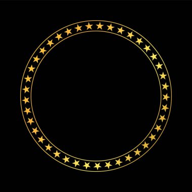 round vector stars frame - gold colored circle banner on black background