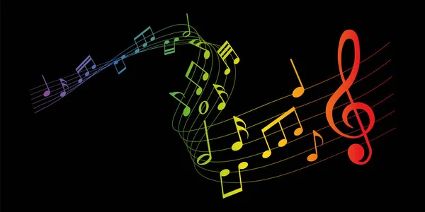 Rainbow Colored Vector Sheet Music Musical Notes Melody Black Background — Vector de stock