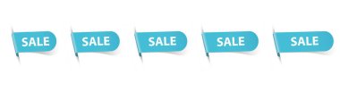 Satış - beyaz arkaplanda mavi renkli etiketlerin vektör illüstrasyonları