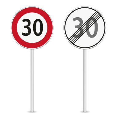Beyaz arkaplanda izole edilmiş 30 km / saat hız sınırı trafik işareti çizimi