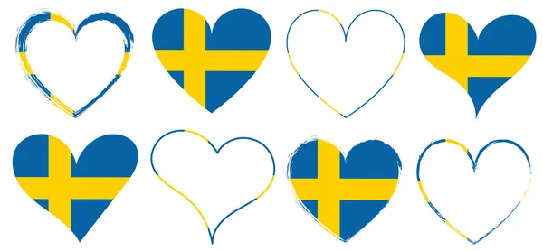 スウェーデンの旗と赤いハートのアイコンのセット ベクトルイラストデザイン要素 — ストックベクタ