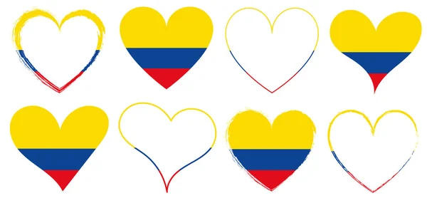 Set Red Hearts Icons Flag Colombia Vector Illustration Design Element — Vector de stock