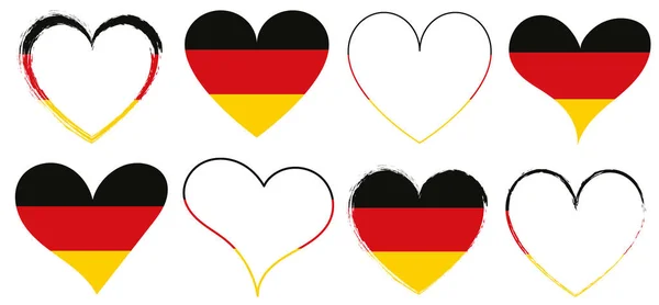 Uppsättning Röda Hjärtan Ikoner Med Flagga Tyskland Vektor Illustration Designelement — Stock vektor