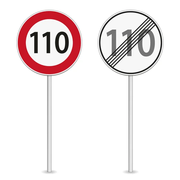 Vector Illustration 110 Hour Speed Limit Traffic Sign Isolated White — стоковый вектор