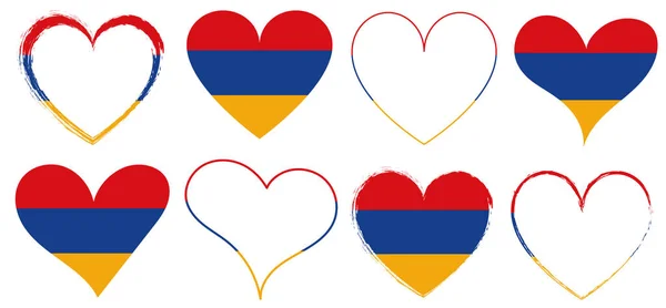 Set Rode Hartjes Iconen Met Vlag Van Armenië Vector Illustratie — Stockvector