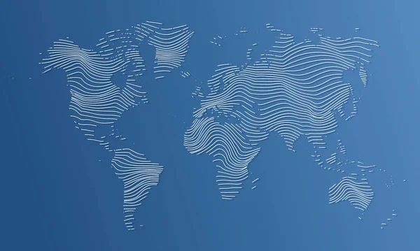 Vector Illustartion Striped World Map Blue Background — Vetor de Stock