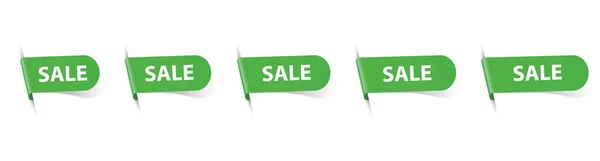 Sale Set Vector Illustrations Green Colored Label Banners White Background — Stock vektor