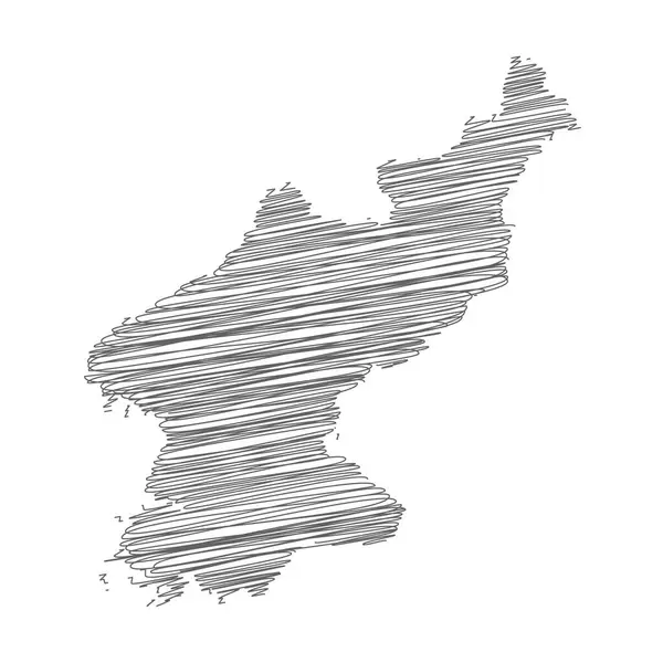 Vector Illustration Scribble Drawing Map North Korea — Vettoriale Stock