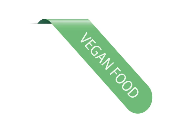 Vegan Food Ilustración Vectorial Banner Cinta Esquina Verde Sobre Fondo — Vector de stock