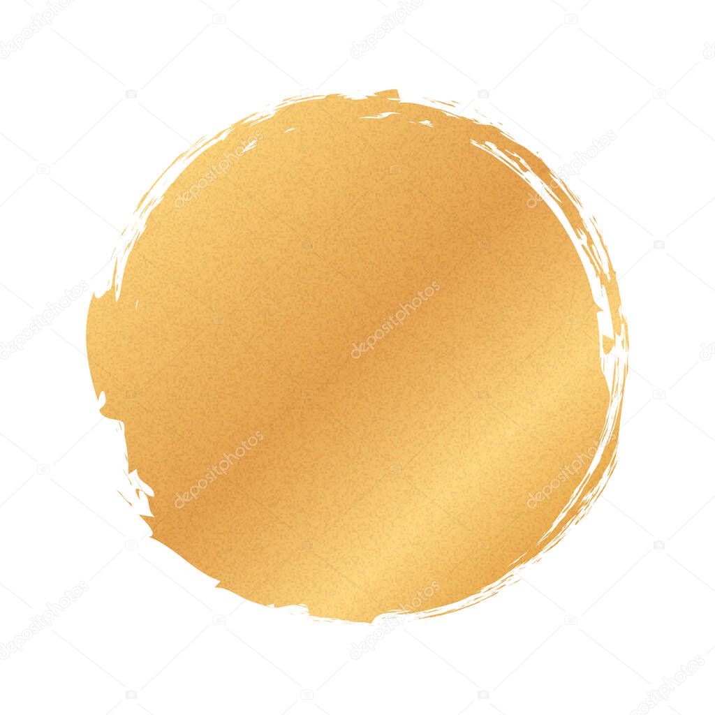 gold colored vector round brush painted banner frame on white background