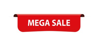 MEGA Satışı - beyaz arkaplanda kırmızı renkli etiket pankartının vektör çizimi