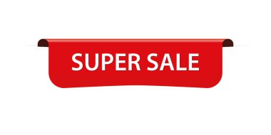 Süper Satış - beyaz arkaplanda kırmızı renkli etiket pankartının vektör illüstrasyonu