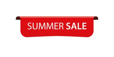 Yaz Satışı - beyaz arkaplanda kırmızı renkli etiket pankartın vektör illüstrasyonu