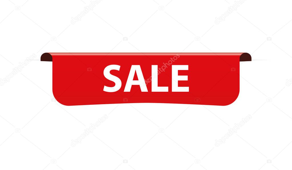 SALE - vector illustration of red colored label banner on white background