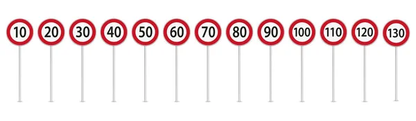 Vector Illustration Speed Limit Traffic Signs Isolated White Background — Stock vektor