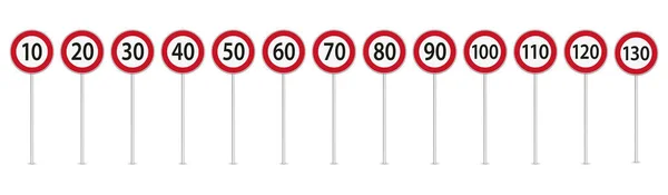 Vector Illustration Speed Limit Traffic Signs Isolated White Background — Stockvector