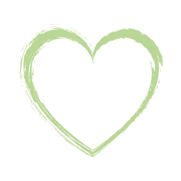 Verde Acuarela Vector Corazón Forma Cepillo Tinta Pintada Sello Banner — Vector de stock