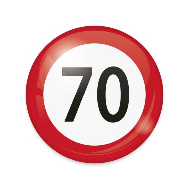 Beyaz arkaplanda izole edilmiş 70 km / h hız sınırı trafik işaretlerinin vektör çizimi