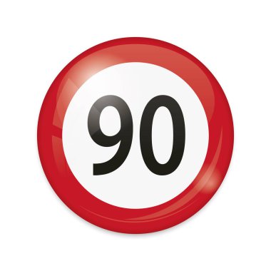 Beyaz arkaplanda izole edilmiş 90 km / h hız sınırı trafik işaretlerinin vektör çizimi