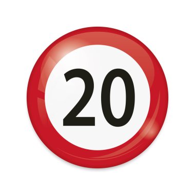 Beyaz arkaplanda izole edilmiş 20 km / h hız sınırı trafik işaretlerinin vektör çizimi